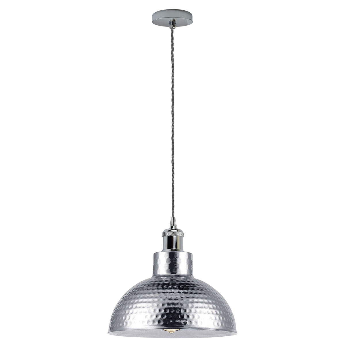 LEDSONE Vintage Industrial Chrome Ceiling Pendant Light with Metal Shade and 95cm Adjustable Cable