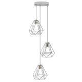 LEDSONE 3 Head Chrome Diamond Wire Cage Pendant Light with 20cm Round Base and E27 Holders – Ceiling Fitting