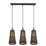 LEDSONE 3 Head Natural Wicker Basket Pendant Light with E27 Holders – Retro Industrial Rattan Ceiling Light