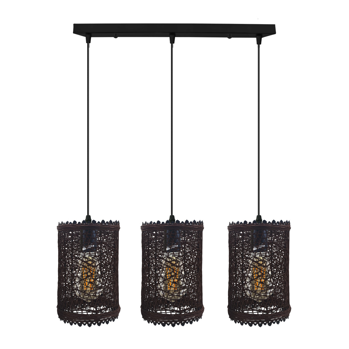 LEDSONE 3-Head Rectangle Base Natural Wicker Rattan Pendant Light, E27 – Kitchen Island & Dining Room