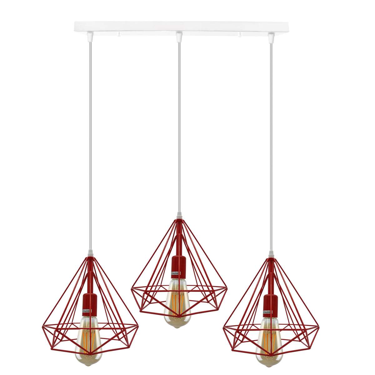 LEDSONE 3 Head Red Rectangle Base Vintage Industrial Cage Pendant Light, E27 Loft Style – Kitchen Island