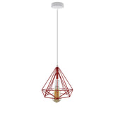 LEDSONE Single Red Vintage Industrial Cage Pendant Light, E27 Loft Style Metal Lamp – Bedroom & Living Room