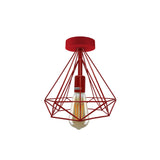 LEDSONE Red Vintage Semi Flush Mount Ceiling Light with Metal Cage Shade and E27 Holder – Hallway Fixture