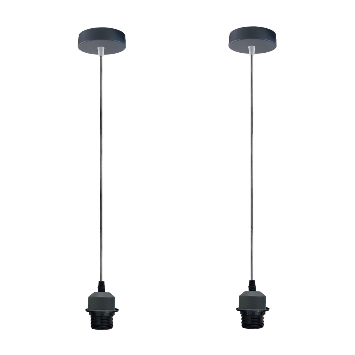LEDSONE 2 Pack Industrial Grey Pendant Light Fitting with E27 Lampshade Holder and 95cm Adjustable Cable