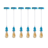 LEDSONE 6 Pack Industrial Blue Pendant Light Fitting with E27 Lampshade Holder and 95cm Adjustable Cable