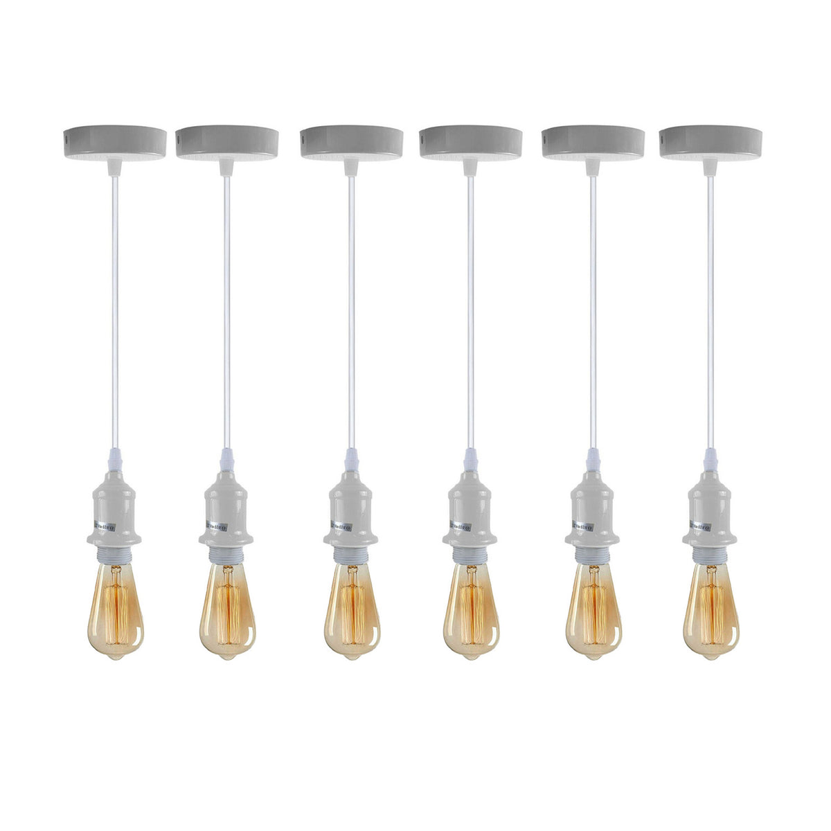 LEDSONE 6 Pack Industrial White Pendant Light Fitting with E27 Lampshade Holder and 95cm Adjustable Cable