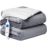 Neo Electric Heated Throw, 160 x 130cm Reversible Flannel & Sherpa Blanket, 10 Heat Settings – Grey