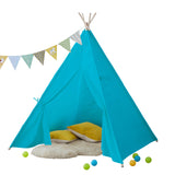 Neo Kids Indian Teepee Play Tent with Bunting and Storage Pouch – Cotton Canvas and Wood, Blue