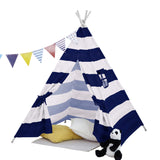 Neo Kids Canvas Teepee Play Tent with Bunting – Navy and White Stripe