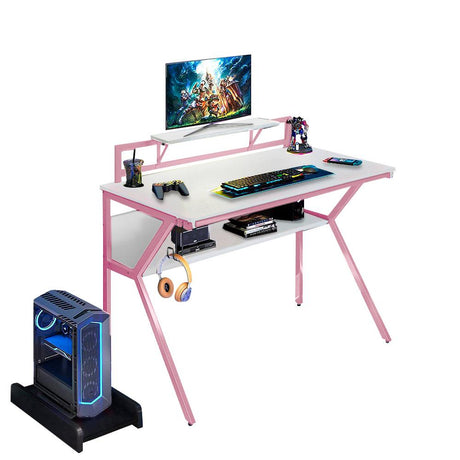 Pink 2-tier gaming computer desk
