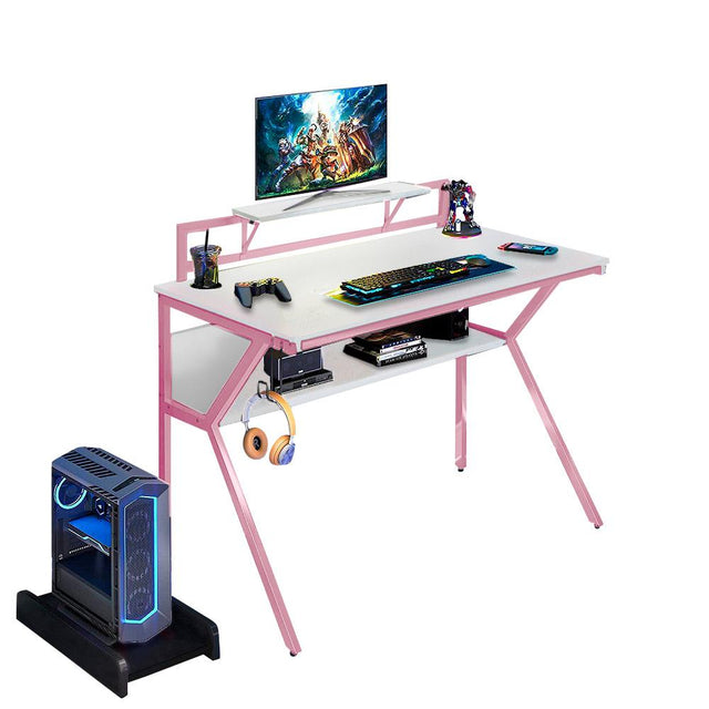 Pink 2-tier gaming computer desk