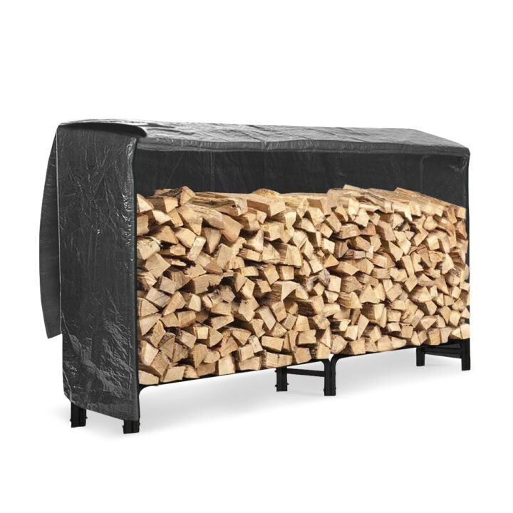 Neo 240cm Outdoor Metal Log Holder Storage Rack with Waterproof Cover – Firewood Store, Black