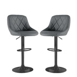 Neo Madrid Set of 2 Swivel Fabric Bar Stools – Gas Lift, Quilted Seat, Dark Grey