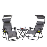 Neo Zero Gravity Chairs and Side Table Set – Folding, Reclining, Grey
