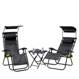 Neo 3-Piece Zero Gravity Chair Set with Side Table & Cup Holder – Folding Garden Loungers, Black