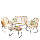 Neo 4-Piece Wicker Bamboo-Style Garden Sofa Set with Table and Chairs – Indoor and Outdoor Rattan Furniture