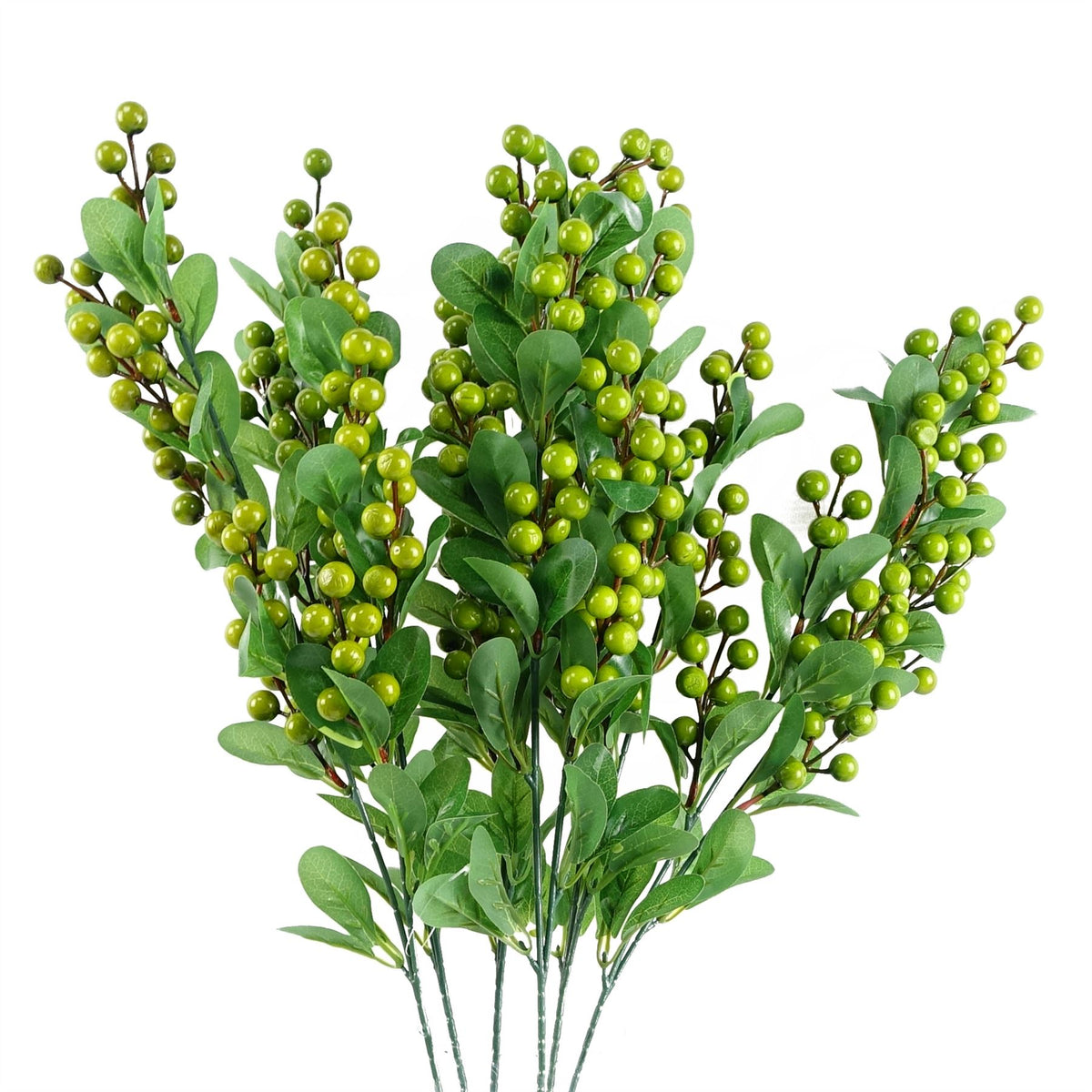Leaf Pack of 6 Artificial Green Berry Sprays, 70cm – Faux Stems with Plastic Leaves for Arrangements