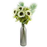 Artificial White Sunflower Stem with 3 Heads, 88cm – Wired, Shapable Faux Flowers
