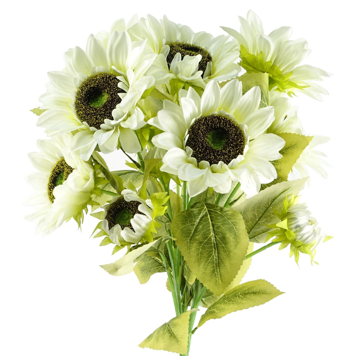 Artificial White Sunflower Stem with 3 Heads, 88cm – Wired, Shapable Faux Flowers