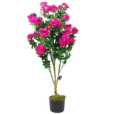 100cm Premium Artificial Azalea Pink Flowers Potted Plant with Copper Metal Planter