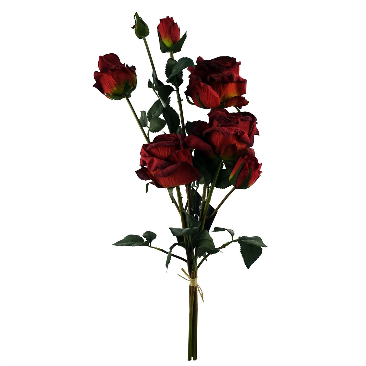 Leaf 60cm Red Rose Artificial Flower Spray with 4 Flowers & 3 Buds – Realistic Hessian-Bound Stems