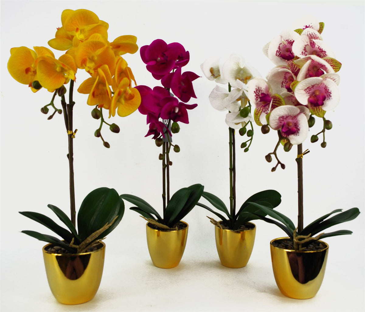 Leaf 48cm Artificial Harlequin Orchid with Real Touch Flowers – Pink, Gold Decorative Pot