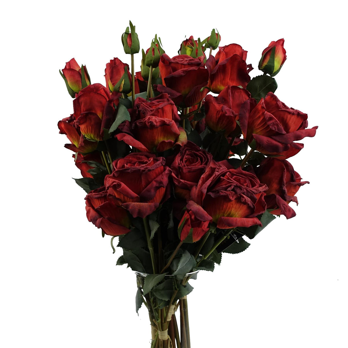 Leaf 6 x 60cm Red Rose Artificial Flower Sprays, 24 Flowers & 18 Buds – Realistic Bare Stems, Red