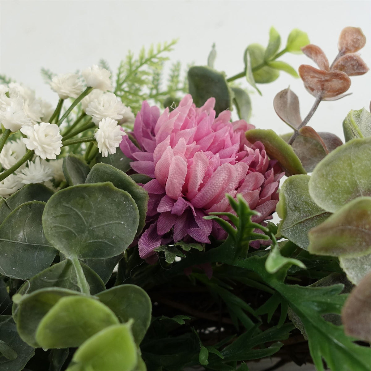 Luxury 45cm Artificial Pink Blossom Floral Wreath with Natural Woven Base – Door Decoration