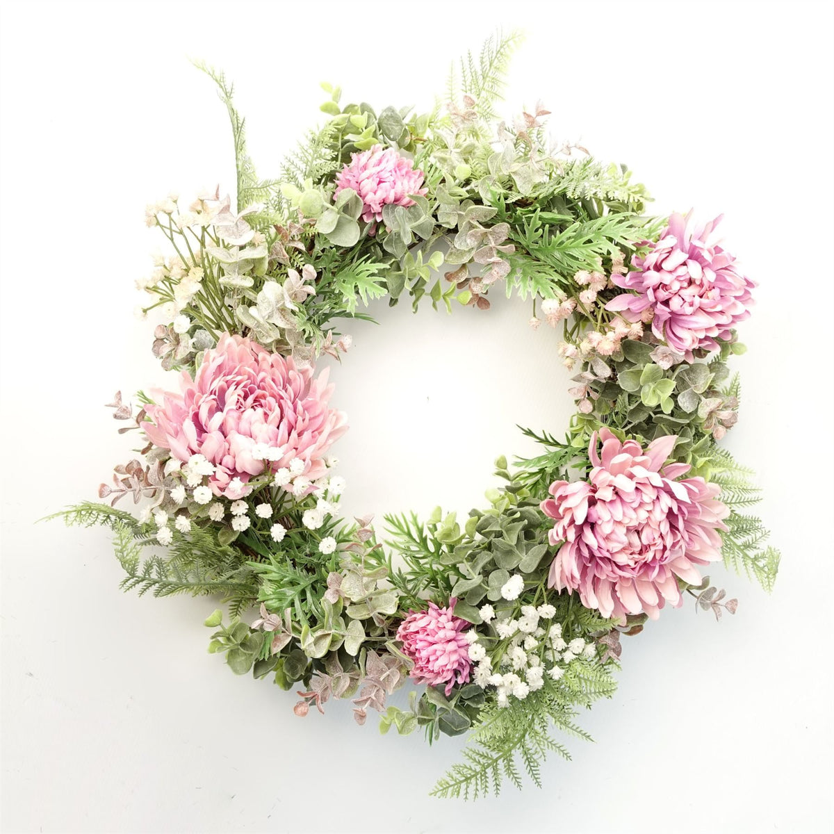 Luxury 45cm Artificial Pink Blossom Floral Wreath with Natural Woven Base – Door Decoration