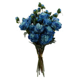 6 x 55cm Blue Peony Artificial Flower Stems – 24 flowers 18 buds