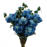 6 x 55cm Blue Peony Artificial Flower Stems – 24 flowers 18 buds