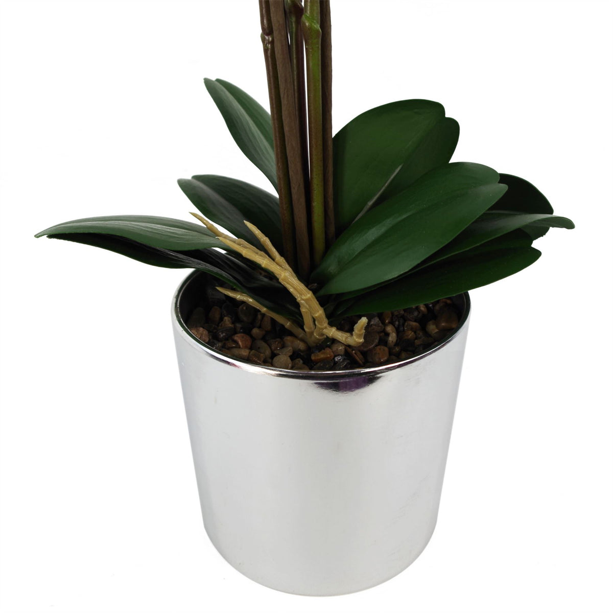 Leaf Design UK 52cm Large Artificial Orchid with Real Touch Flowers & Silver Pot – Dark Pink