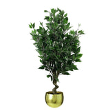 Leaf 110cm Artificial Ficus Tree with Gold Curve Metal Planter – Realistic Faux Plant, Wired Stems