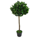 Leaf Design UK Deluxe Artificial Bay Leaf Laurel Tree with Topiary Ball, 90cm (3ft) – Real Wood Trunk, Weighted Pot