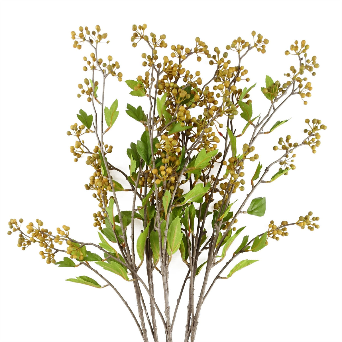 Leaf Design UK Pack of 6 Artificial Yellow Berry Stems, 90cm – Silk Leaves for Floral Arrangements & Decor