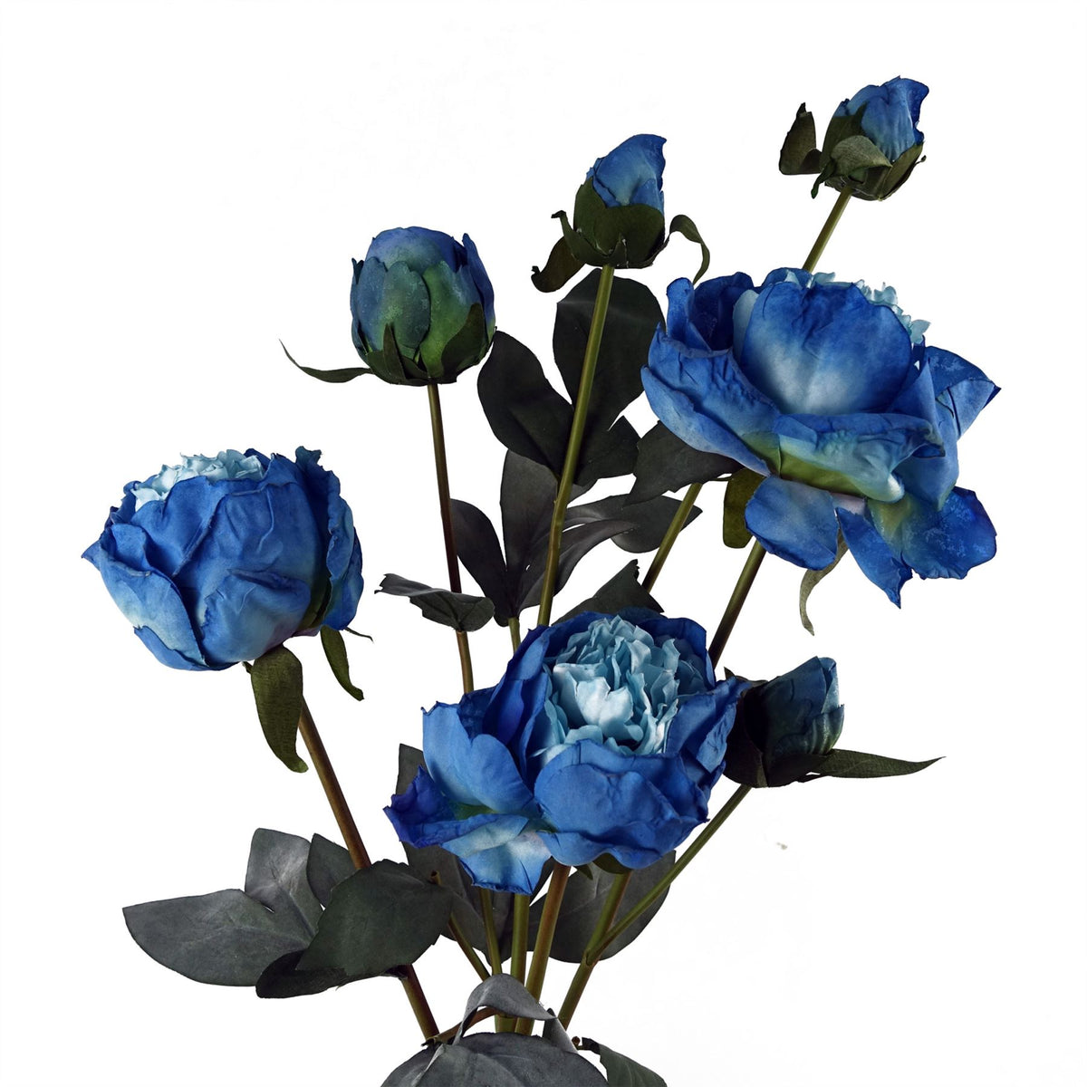 55cm Blue Peony Artificial Flowers Spray – 4 Flowers 3 Buds