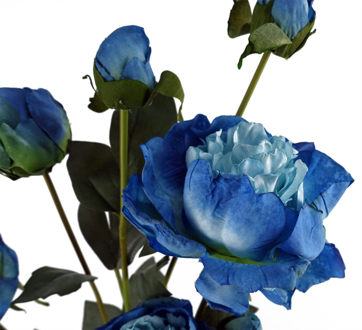 55cm Blue Peony Artificial Flowers Spray – 4 Flowers 3 Buds