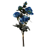 55cm Blue Peony Artificial Flowers Spray – 4 Flowers 3 Buds
