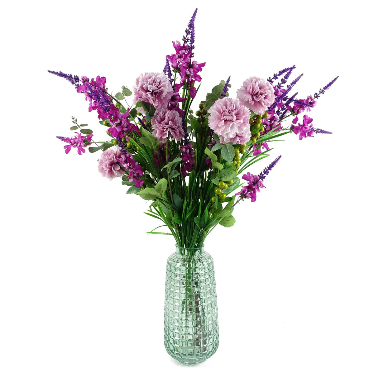 Leaf Design UK 70cm Artificial Green Berry Spray with Plastic Leaves – Floral Arrangements & Decor