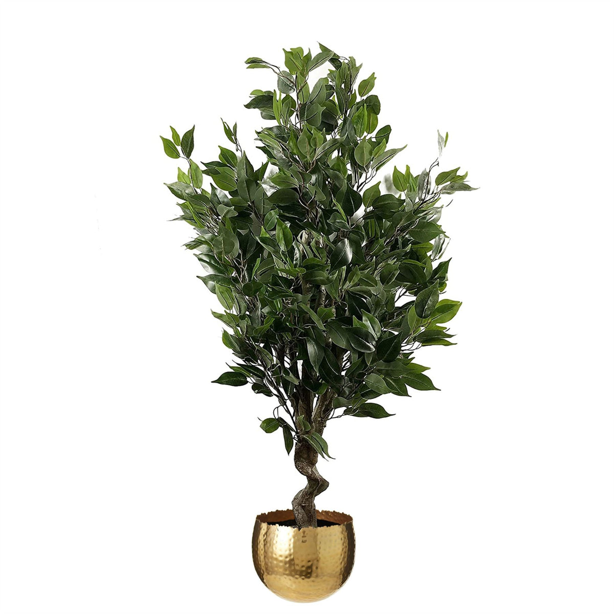110cm Artificial Evergreen Ficus Tree with Gold Curve Planter – Realistic Wired-Stem Indoor Plant