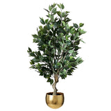 Leaf Premium 100cm Artificial Ficus Twist Tree with Gold Curve Planter – Realistic Indoor Faux Plant