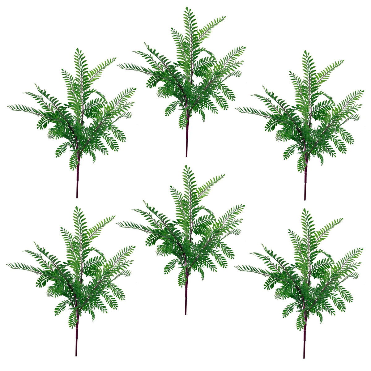 Leaf Pack of 6 Artificial Himalayan Maidenhair Fern Bushes, 55cm – Unpotted Wired Stems, Dark Green