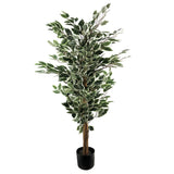 Leaf 130cm Tall Bushy Artificial Ficus Tree with Variegated White and Green Leaves – Potted Plant
