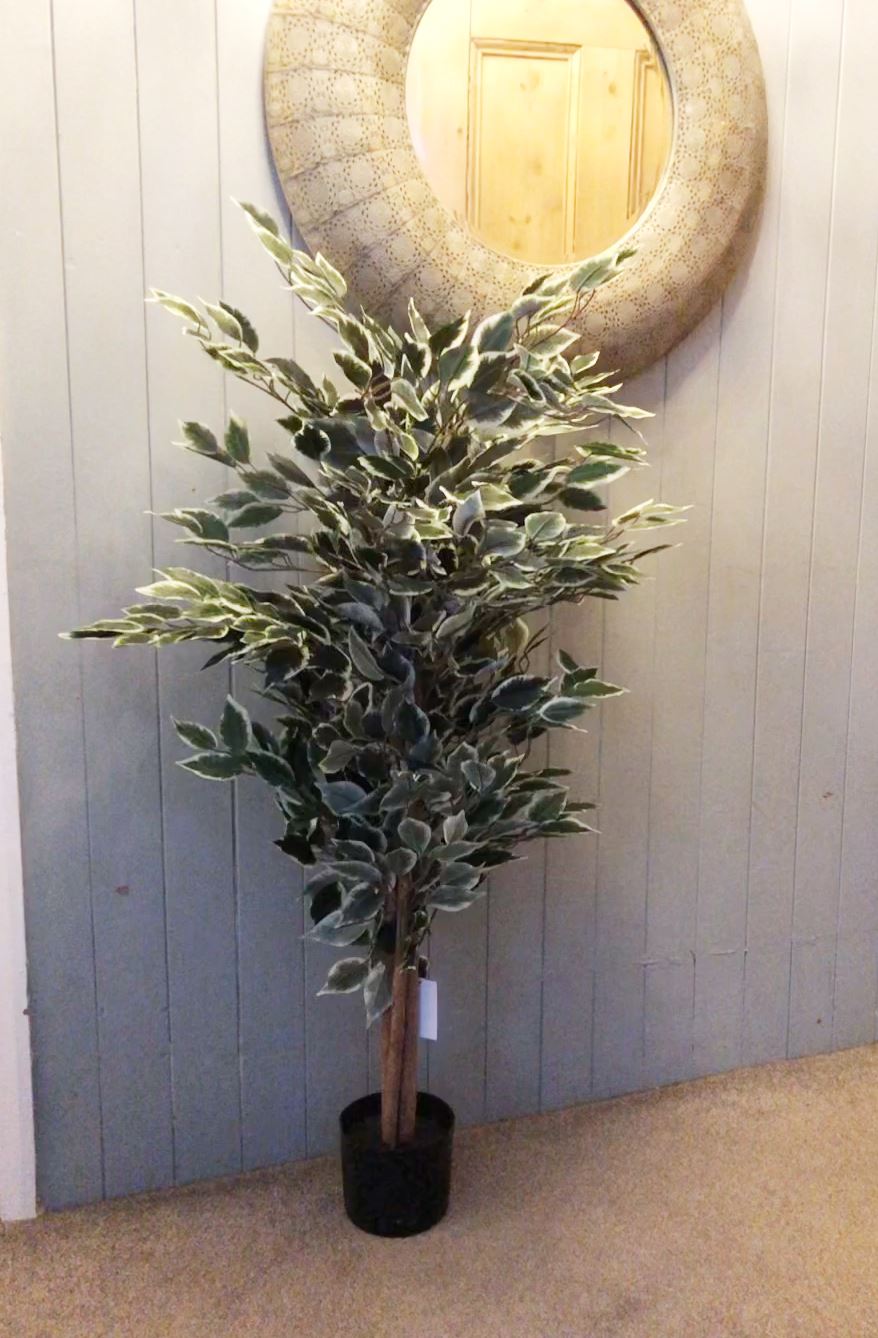 Leaf 130cm Tall Bushy Artificial Ficus Tree with Variegated White and Green Leaves – Potted Plant