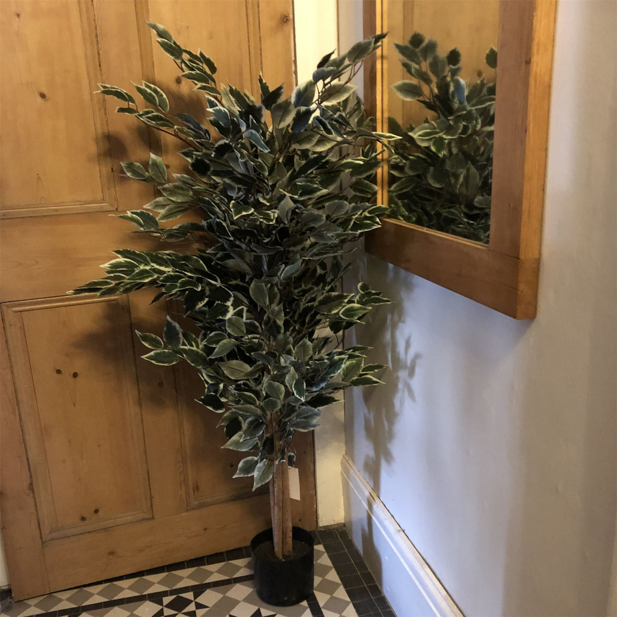 Leaf 130cm Tall Bushy Artificial Ficus Tree with Variegated White and Green Leaves – Potted Plant