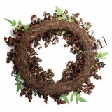 Leaf 55cm Artificial Hanging Wreath with Black and Red Berries – Realistic Door Decoration