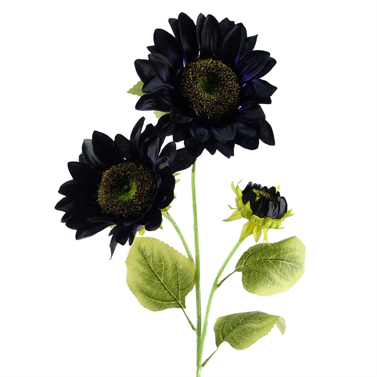 Leaf Purple Artificial Sunflower Stem with 3 Heads, 88cm – Wired Stem for Arrangements