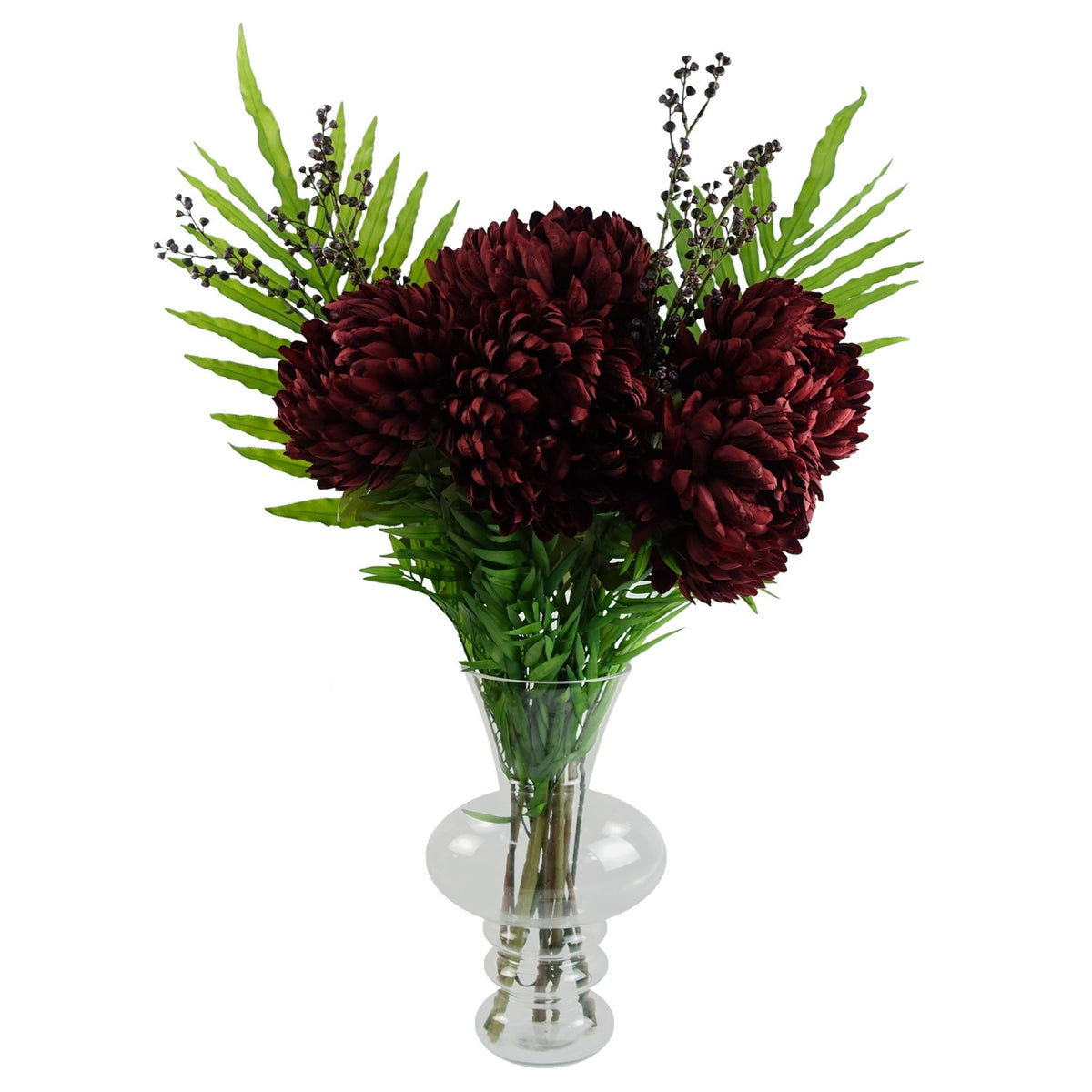 Leaf Extra Large Artificial Reflex Chrysanthemum Stem, 75cm – Silk Petals, Red