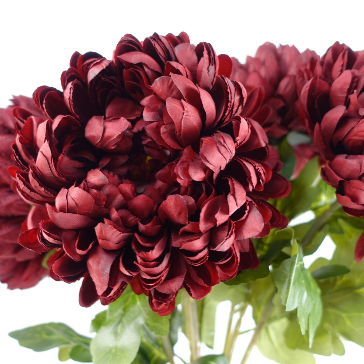 Leaf Extra Large Artificial Reflex Chrysanthemum Stem, 75cm – Silk Petals, Red
