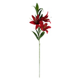 Leaf 80cm Artificial Red Lily Arrangement with Silver Glass Vase – Roses, Berries & Foliage Display, Red